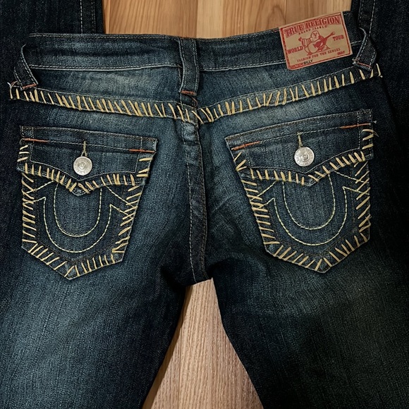 True Religion Womens Billy Straight Leg Jeans Flap Pocket Stitched Low Rise - Picture 8 of 9